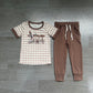 Baby Boys Short Sleeves Ducks Plaid Shirt Pockets Pants Set Clothes RTS