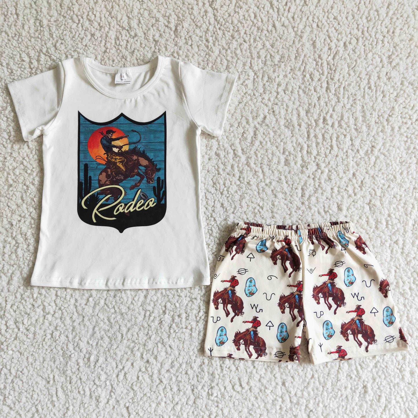 Promotion Baby Boy Short Sleeves Rodeo Shirt Western Shorts Outfit RTS
