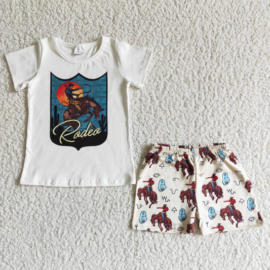 Promotion Baby Boy Short Sleeves Rodeo Shirt Western Shorts Outfit RTS