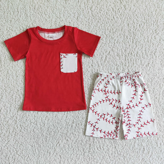 Promotion Baby Boy Baseball Red Pocket Summer Shorts Outfit