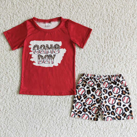 Promotion Baby Boy Summer Short Sleeves Red Shirt Baseball Shorts Set