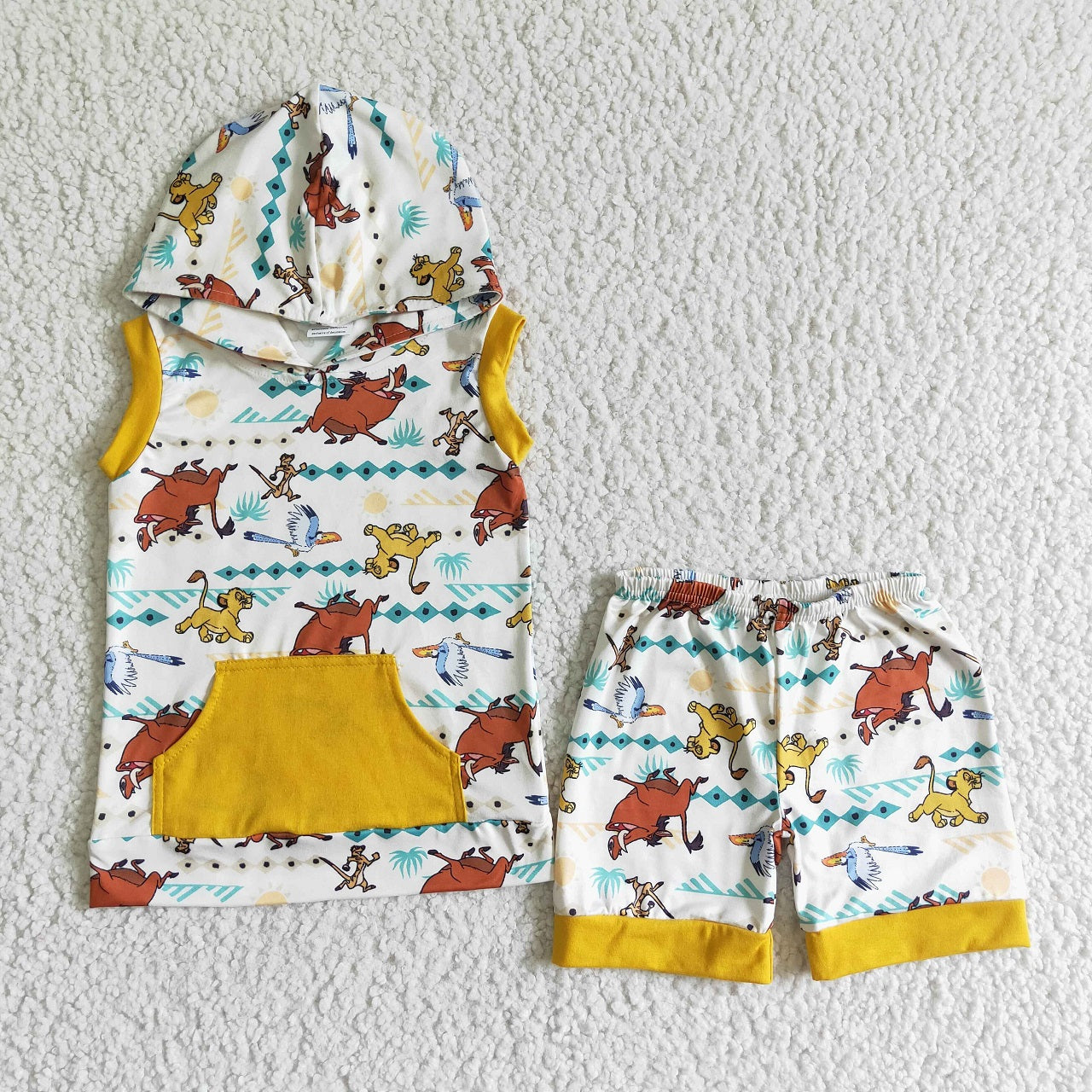 Promotion Baby Boy Summer Lion Hoodie Shorts Outfit