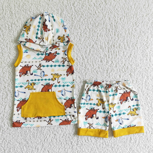 Promotion Baby Boy Summer Lion Hoodie Shorts Outfit