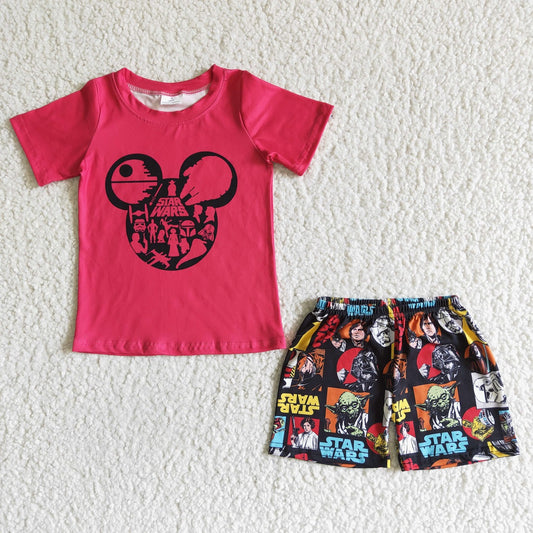 Promotion Baby Boy Summer Red Short Sleeves Mouse Shirt Short Outfit