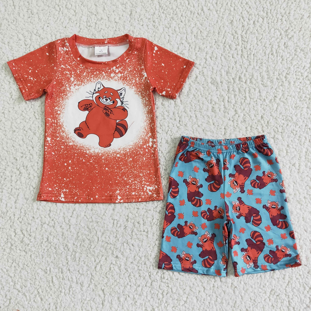 Promotion Baby Boy Summer Red Short Sleeves Shirt Cartoon Shorts Set