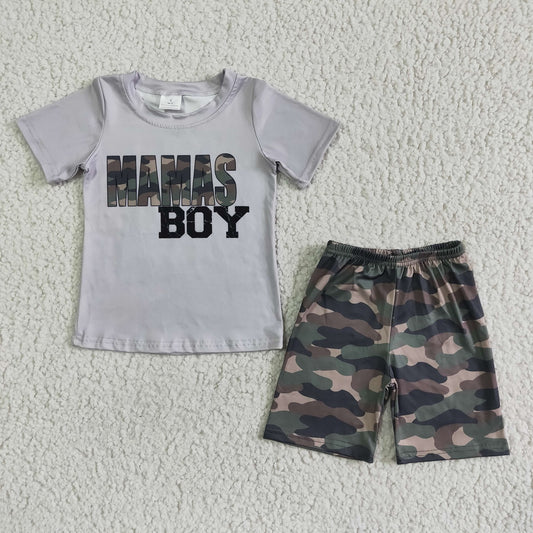 Promotion Short Sleeves Mama's Boy Shirt Camo Shorts Set