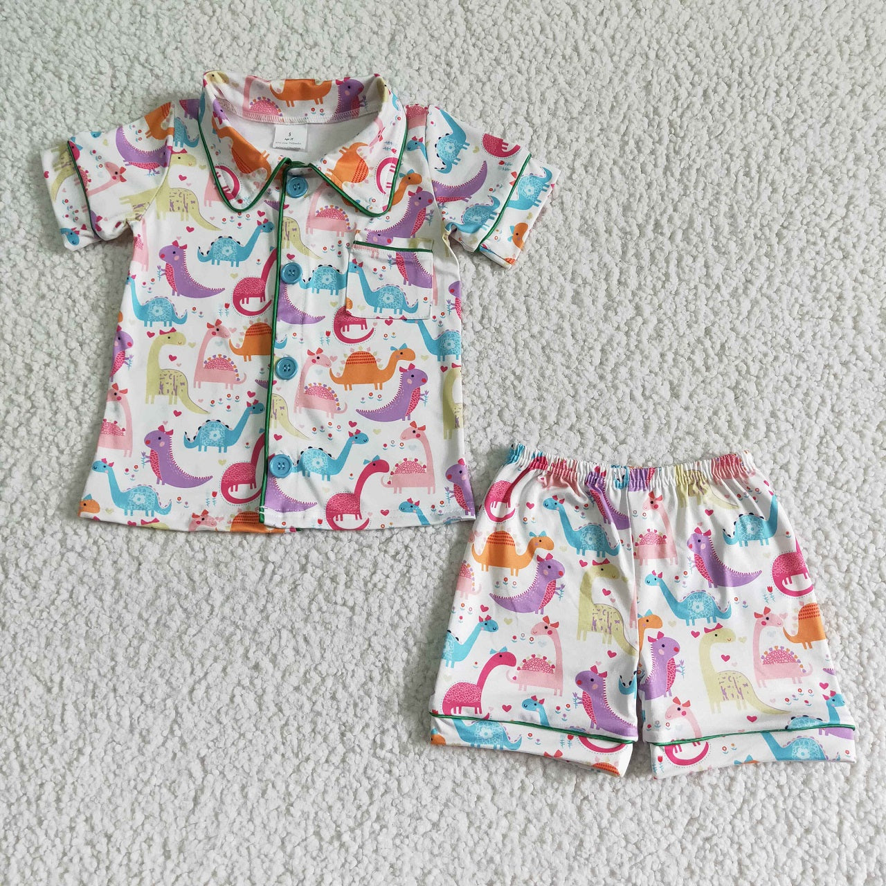 Promotion Baby Kids Summer Dinosaur Buttons Pajamas Shorts Outfit