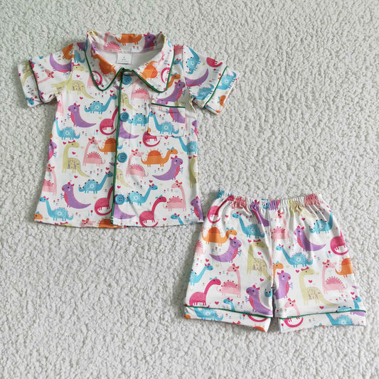 Promotion Baby Kids Summer Dinosaur Buttons Pajamas Shorts Outfit