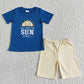 Baby Boy Girl Embroidery Sun Sibling Blue Romper Clothes Set RTS