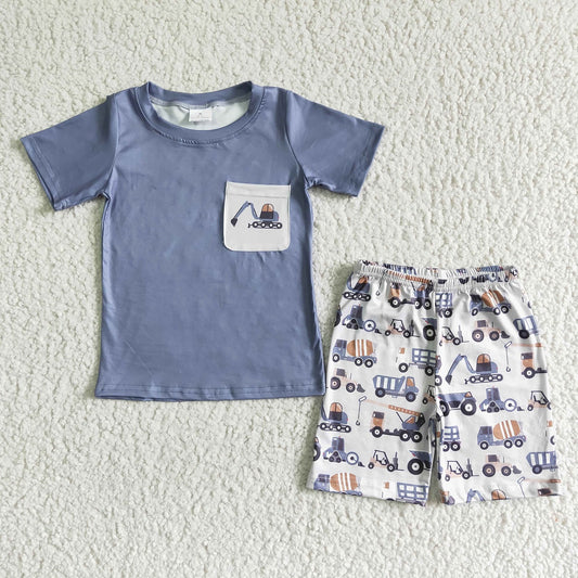 Promotion Baby Boy Summer Engineering Truck Pocket Outfit