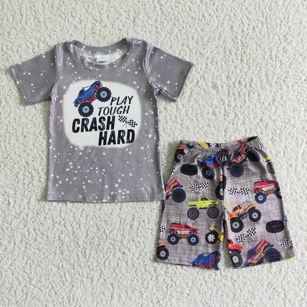 Promotion Baby Boy Summer Short Sleeves Shirt Trucks Shorts Outfit