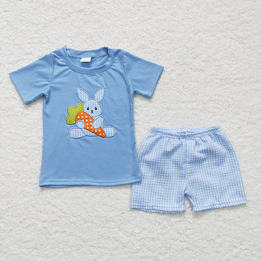 Promotion BSSO0087 Baby Boy Easter Bunny Rabbit Carrot Embroidery Shorts Outfit