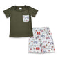 Promotion Baby Boy Farm Green Short Sleeves Pocket Shirt Cow Tractor Shorts Summer Outfit