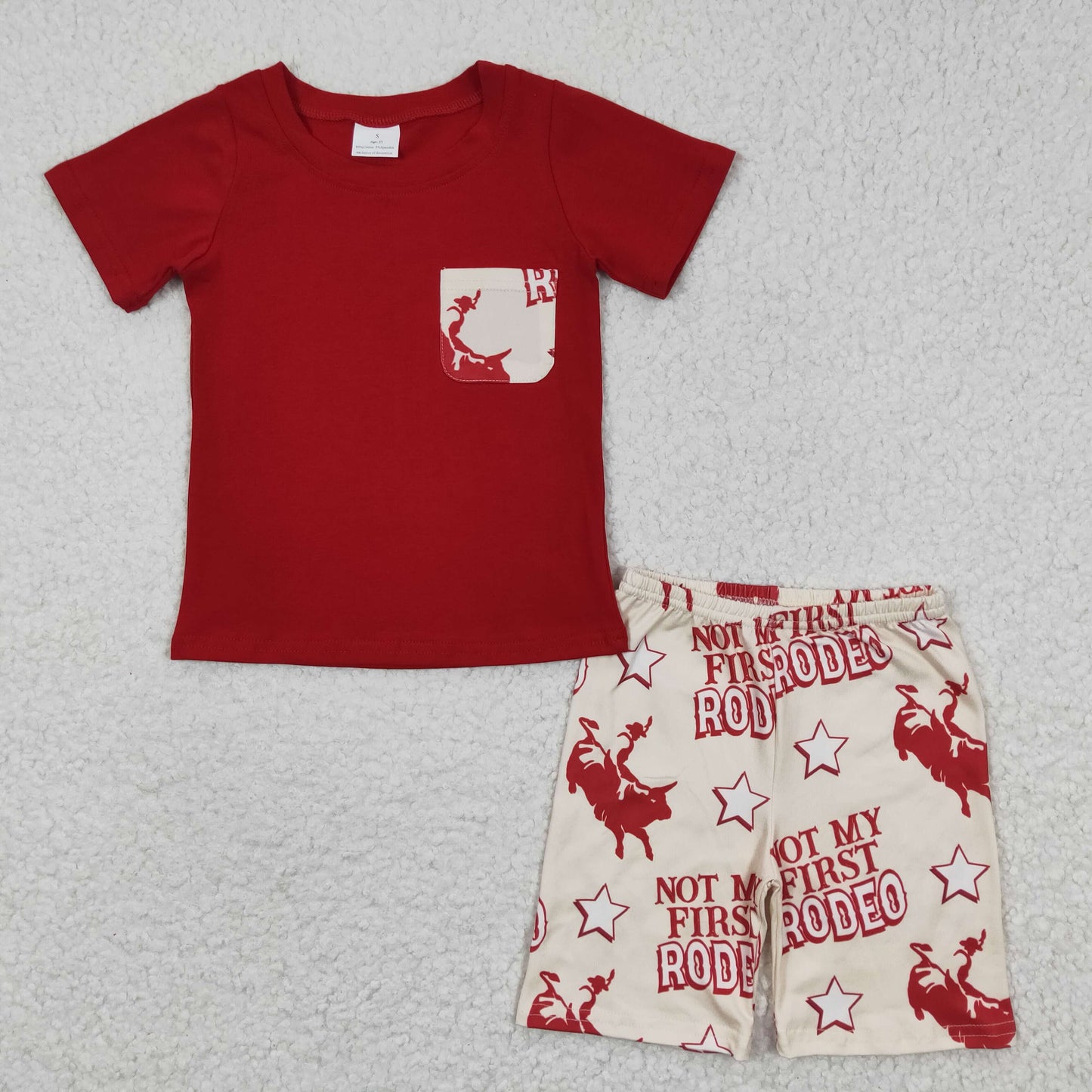Promotion Baby Boy Western Short Sleeves Pocket Shirt Rodeo Shorts Summer Outfit