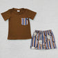 Baby Boy Kids Short Sleeves Western Cowboy Shirt Shorts Sibling Set RTS