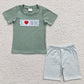 Baby Boy Girl Embroidery I Love Mom Green Sibling Romper Dress Clothes Set