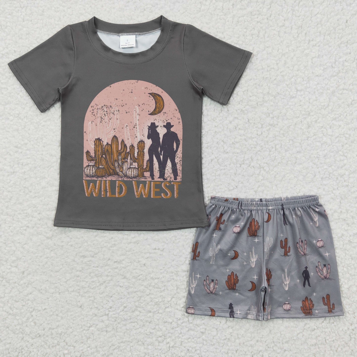 Promotion Baby Boy Short Sleeves Western Shirt Cactus Shorts Summer Outfit RTS