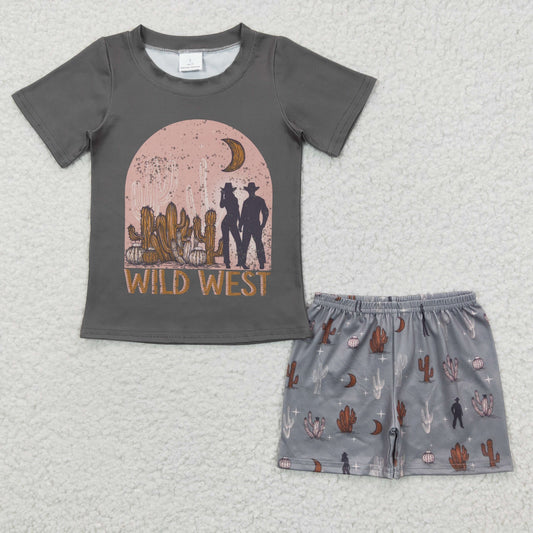 Promotion Baby Boy Short Sleeves Western Shirt Cactus Shorts Summer Outfit RTS