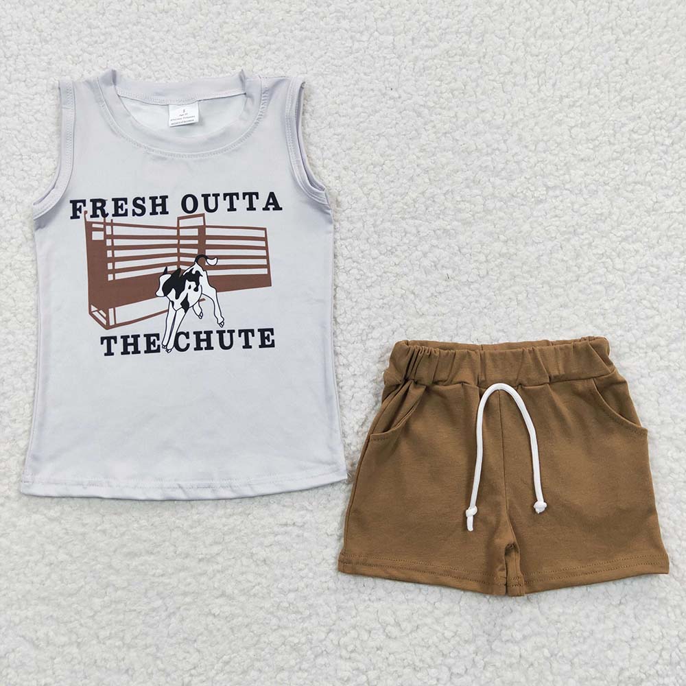 Promotion Baby Boy Western Cow Vest Pockets Cotton Shorts Summer Outfit RTS