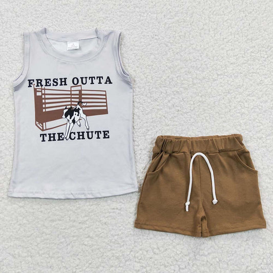 Promotion Baby Boy Western Cow Vest Pockets Cotton Shorts Summer Outfit RTS