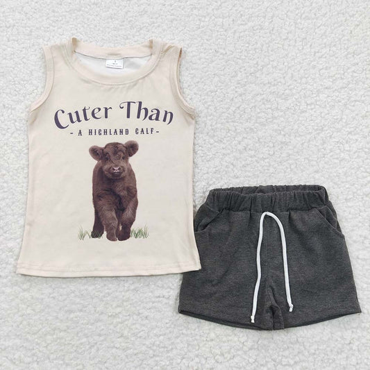 Promotion Baby Boy Western Heifer Tank Tops Pockets Shorts Summer Outfit RTS