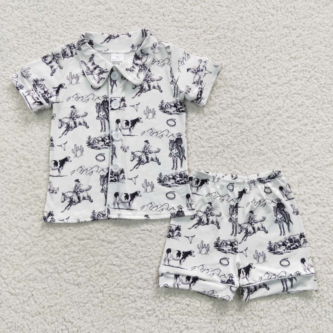 Baby Boy Short Sleeves Western Buttons Shirt Shorts Sibling Pajamas Set RTS