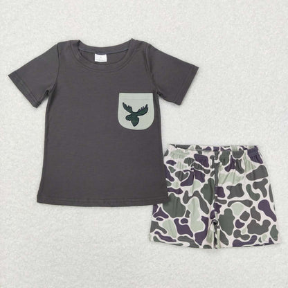 Baby Boy Short Sleeves Camo Ducks Sibling Set Summer Clothes RTS