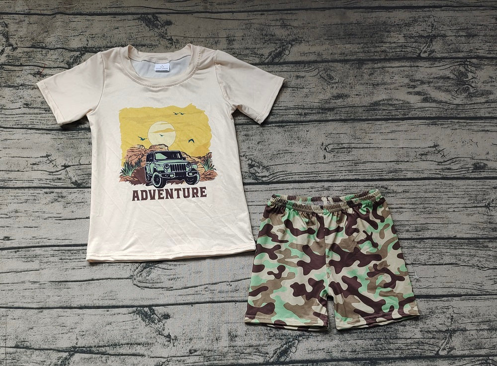 No moq Pre-order Baby Boy Short Sleeves Adventure Shirt Camo Shorts Set