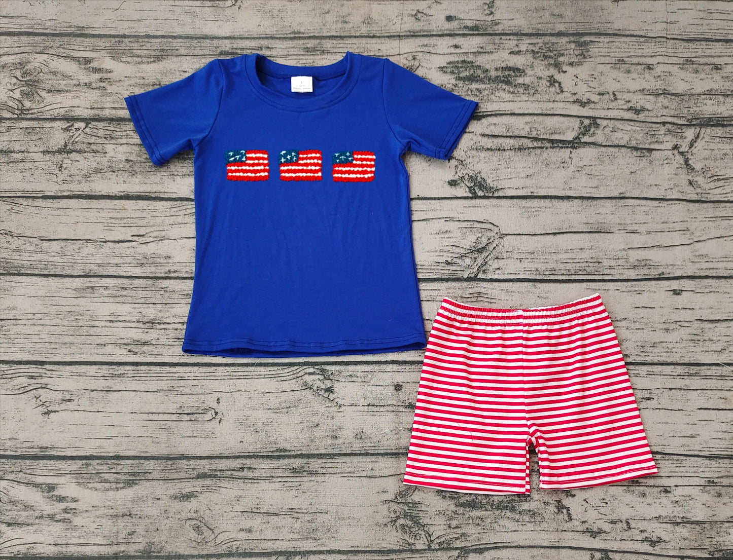 No moq Pre-order Baby Boy Flag Bue Shirt Stripes Shorts July 4th Set