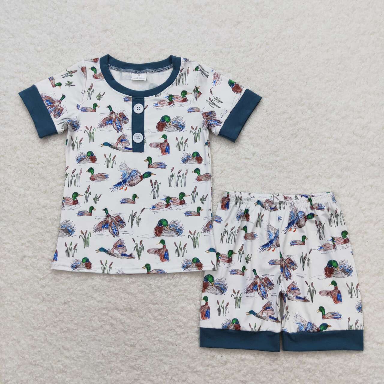 Baby Boy Short Sleeve Camo Ducks Shirt Shorts Sibling Pajamas Clothes Set RTS