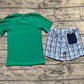 No moq Pre-order Baby Boy Green Short Sleeves Ducks Shirt Plaid Shorts Set