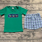 No moq Pre-order Baby Boy Green Short Sleeves Ducks Shirt Plaid Shorts Set