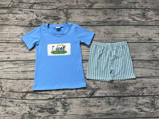 Pre-order Baby Boy Blue Short Sleeves Golf Shirt Stripes Shorts Summer Set