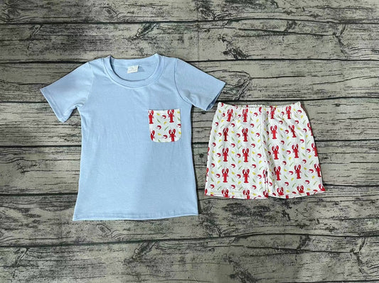 Pre-order Baby Boy Short Sleeves Blue Shirt Crawfish Shorts Summer Set