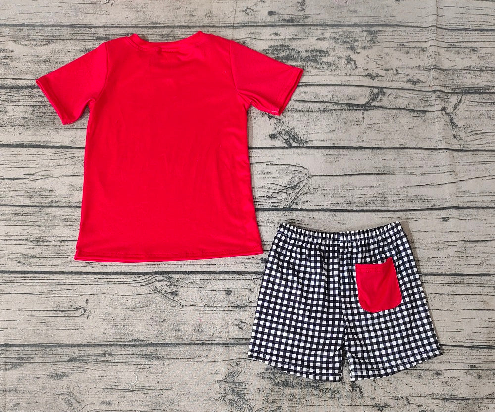 Pre-order Baby Boy Red Short Sleeves Car Shirt Plaid Shorts Summer Set