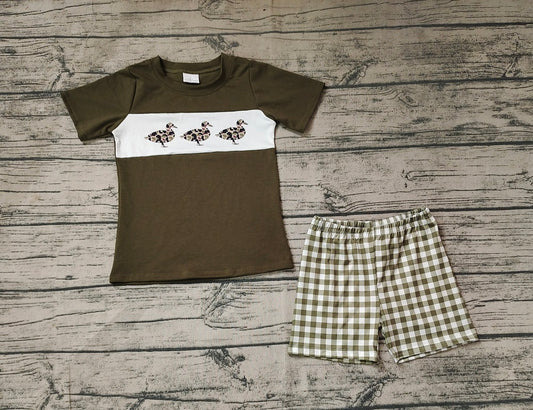 No moq Pre-order Baby Boy Short Sleeves Ducks Shirt Plaid Shorts Set