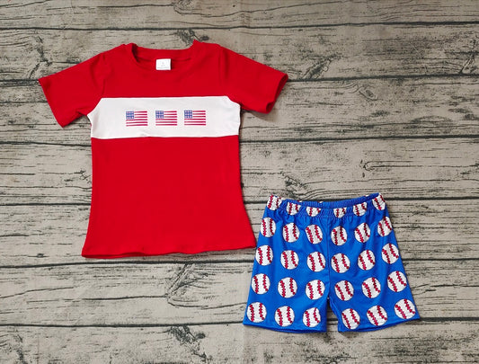 No moq Pre-order Baby Boy Short Sleeves Flags Shirt Baseball Shorts Summer Set