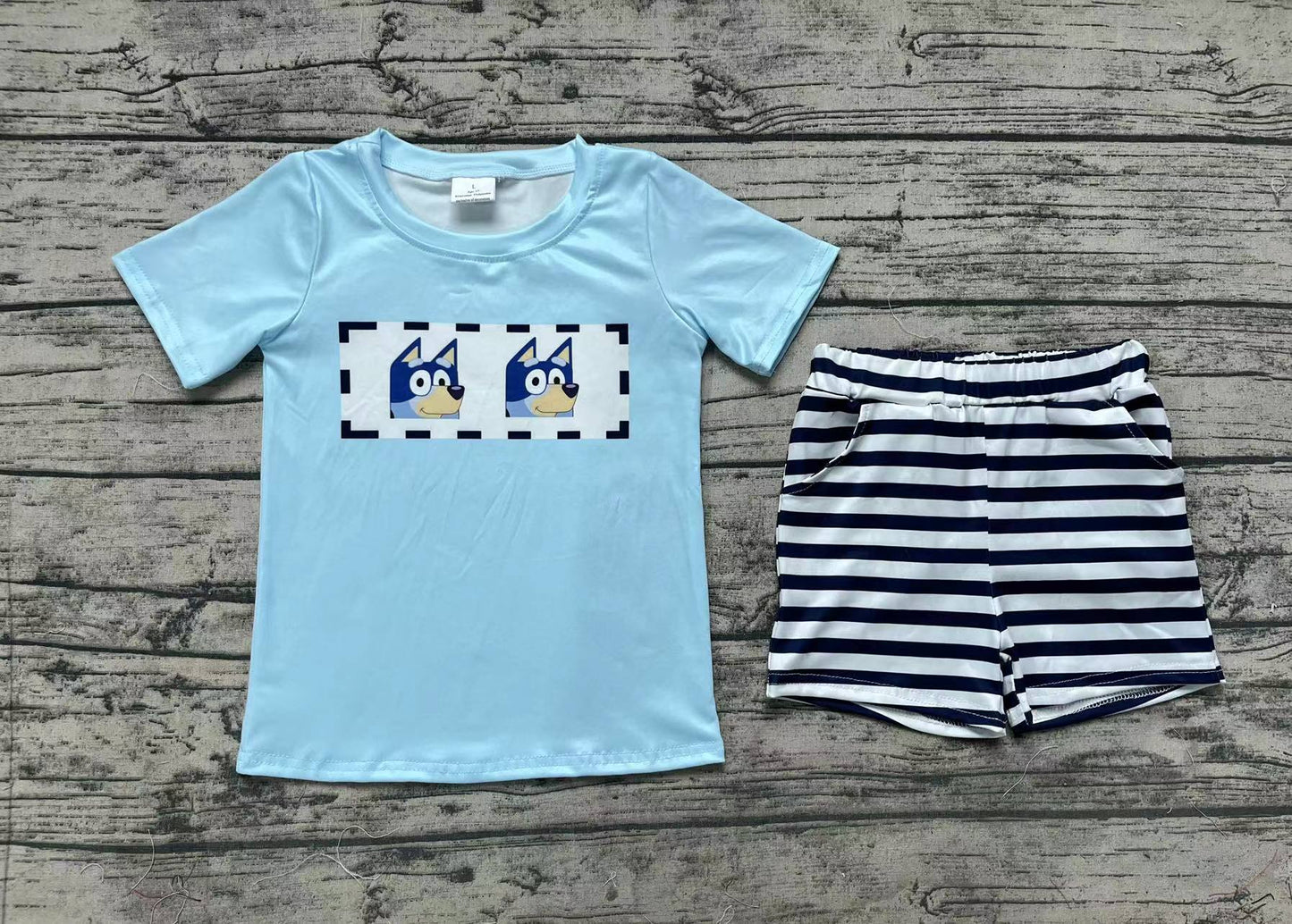 Baby Boys Blue Short Sleeves Dogs Shirt Stripes Shorts Clothes Sets