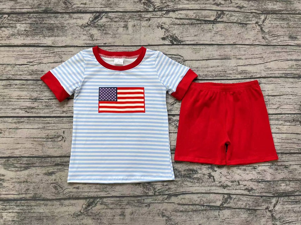 Pre-orde Baby Boy Short Sleeves Flag Shirt Red Shorts July 4th Set