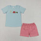 Sibling Boy Girl Short Sleeves Embroidery Farm Tractor Shirt Stripes Shorts Sibling Set RTS