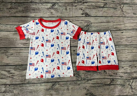 Pre-order Baby Boy Short Sleeves Flags Balloons Shirt Shorts July 4th Pajamas Set