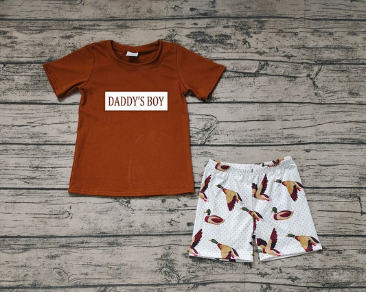 No moq Pre-order Baby Kids Short Sleeves Daddy's Boy Shirt Ducks Shorts Set