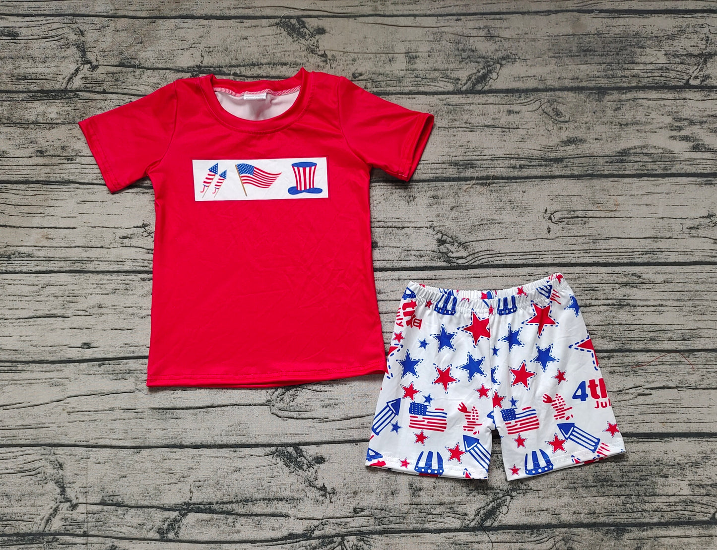 Pre-order Baby Boy Short Sleeves Red Shirt Stars Shorts July 4th Set