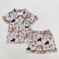 Sibling Baby Boy Short Sleeves Rodeo Brother Romper Pajamas Western Sets RTS