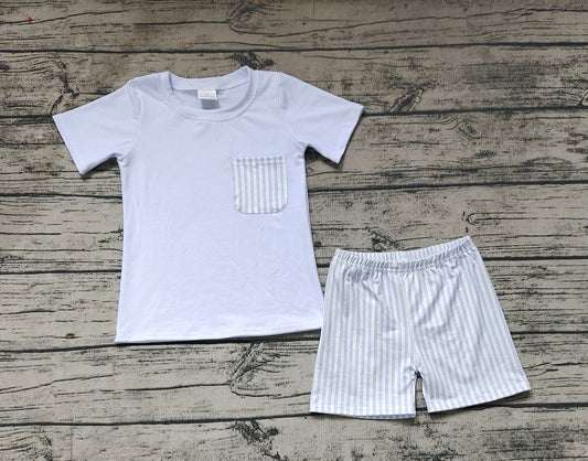 No moq Pre-order Baby Boy Short Sleeves Pocket Shirt Stripes Shorts Set