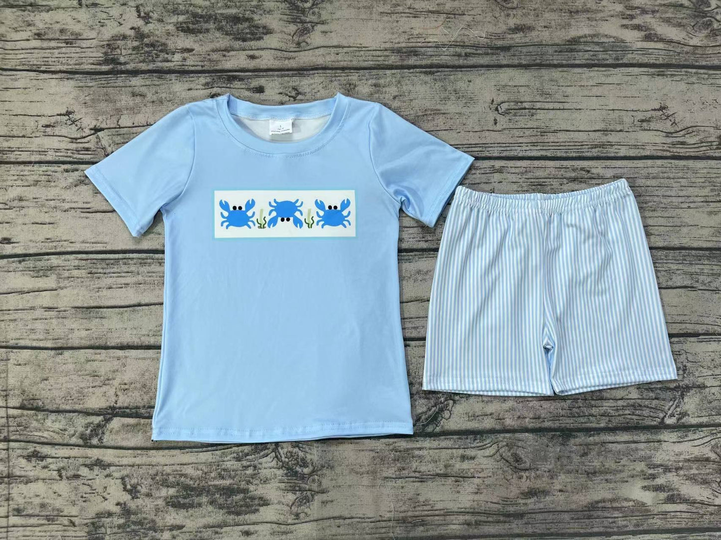 Baby Boy Short Sleeves Crabs Shirt Stripes Shorts Blue Set