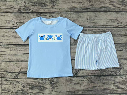 Baby Boy Short Sleeves Crabs Shirt Stripes Shorts Blue Set