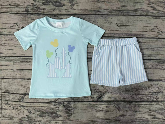 Baby Boy Short Sleeves Castle Shirt Stripes Pocket Shorts Blue Set