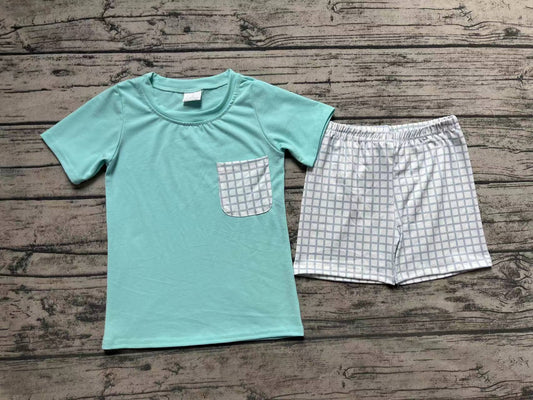 Baby Boy Short Sleeves Cotton Shirt Plaid Shorts Set