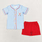 Baby Boy Short Sleeves Embroidery Baseball Shirt Shorts Set Sibling Clothes RTS